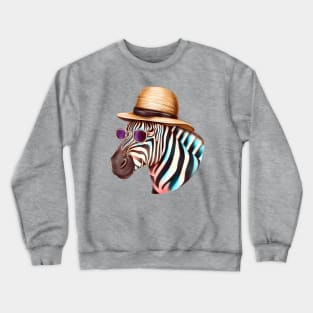 zebra with hat and sunglasses Crewneck Sweatshirt